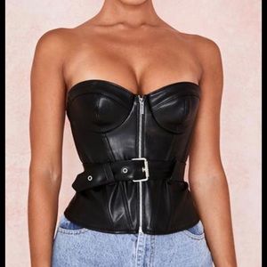 NEW WITH TAGS House of CB Black Leather Corset Top